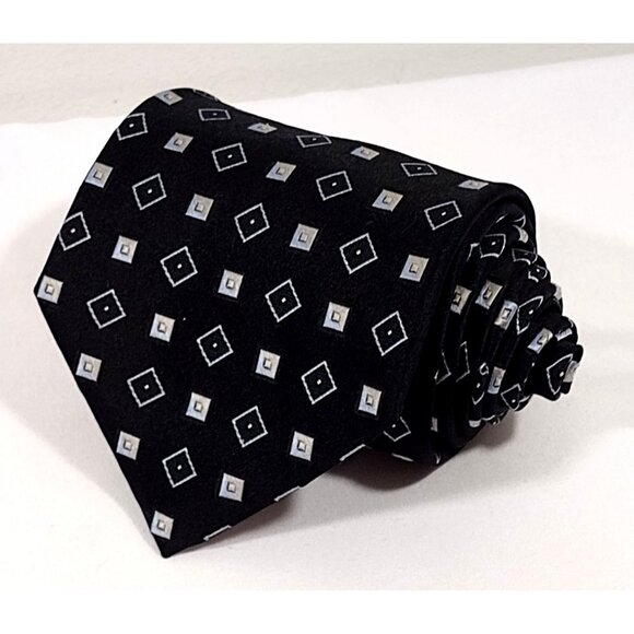 Izod Men's Necktie Black White Geometric Print Silk Classic Business Accessory - Picture 2 of 8